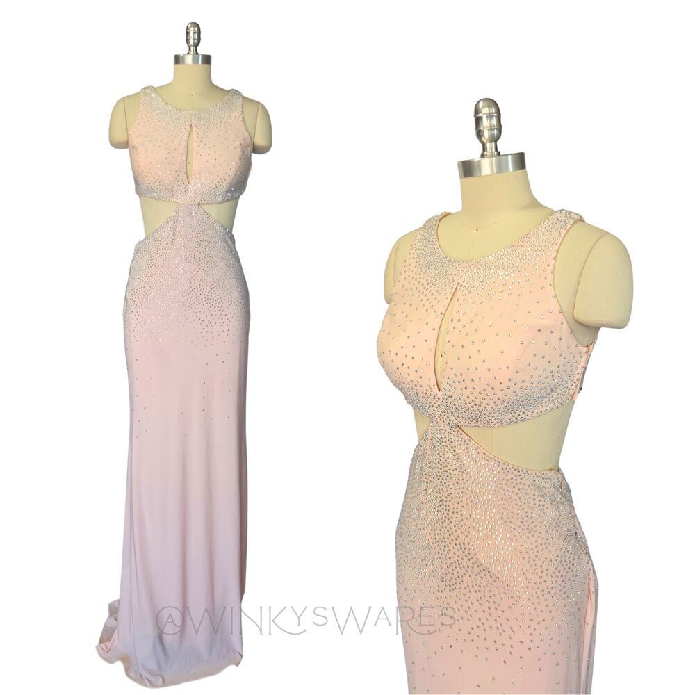 Vintage Y2K Pink Prom Dress Size S 5 Cut Outs Bling Peekaboo Blush Blondie Nites